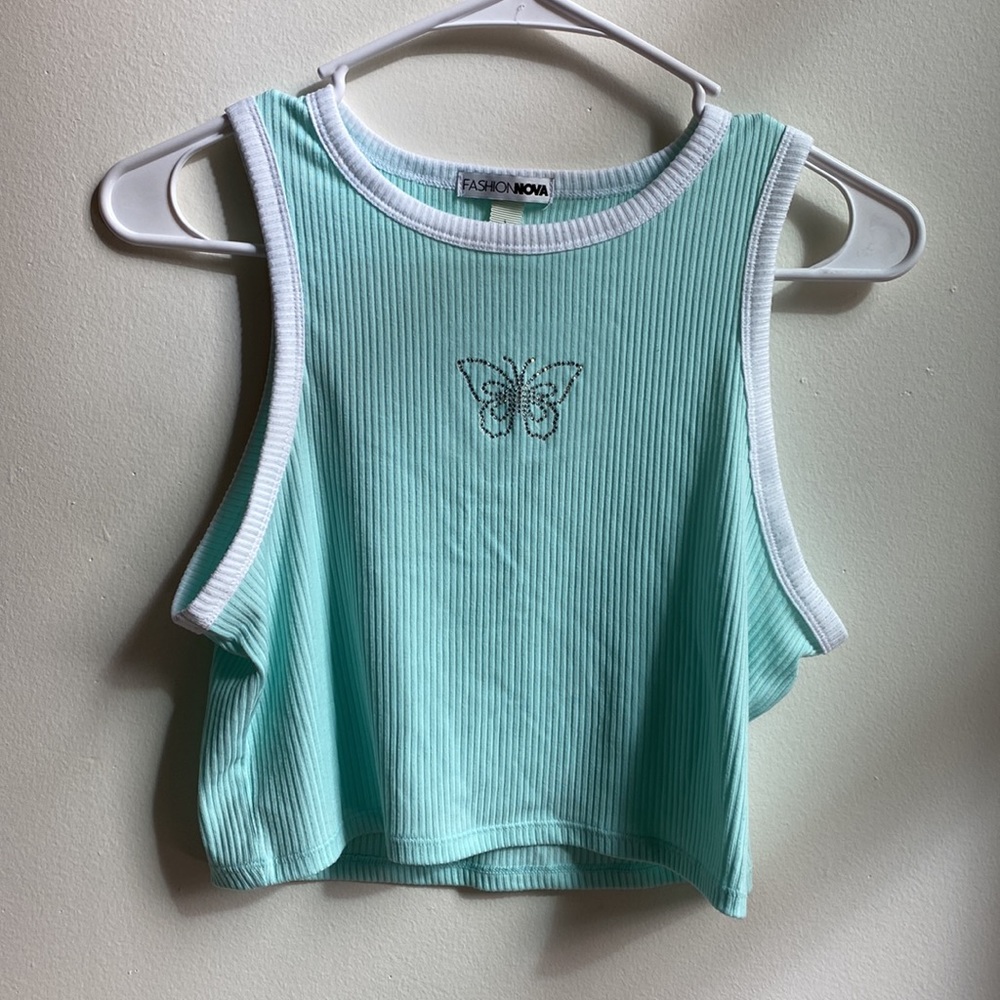 Y2K Queen Rhinestone Tank-Mint - Picture 4 of 15